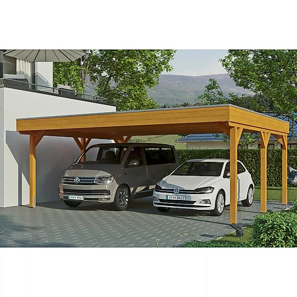 Skan Holz Carport Grunewald 622 cm x 554 cm mit EPDM-Dach Eiche Hell günstig online kaufen