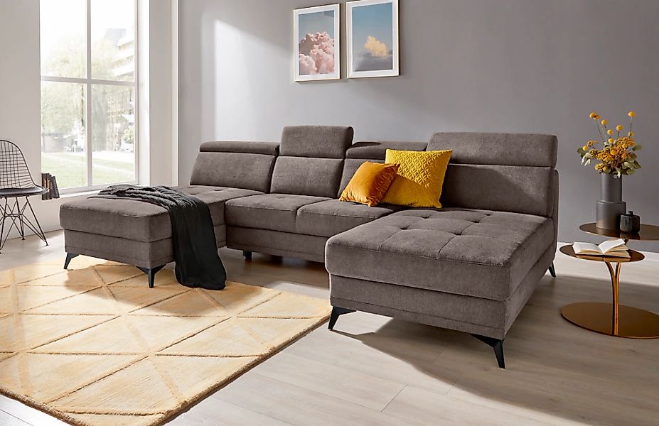 Home affaire Wohnlandschaft "Cardiz U-Form" inkl.Kopfteilverstellung und Fe günstig online kaufen