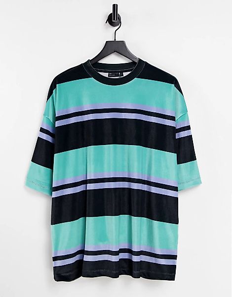 ASOS DESIGN – Gestreiftes Oversize-T-Shirt aus Velours in Blau - MBLUE günstig online kaufen