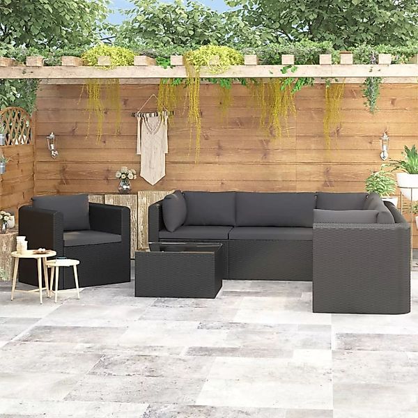 vidaXL Loungesofa 7-tlg. Garten-Lounge-Set mit Auflagen Poly Rattan Schwarz günstig online kaufen