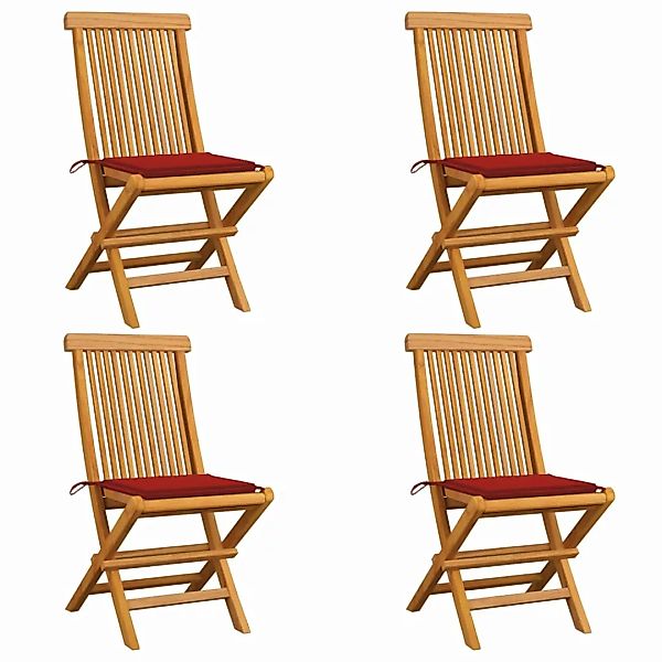 Gartenstühle Mit Roten Kissen 4 Stk. Teak Massivholz günstig online kaufen