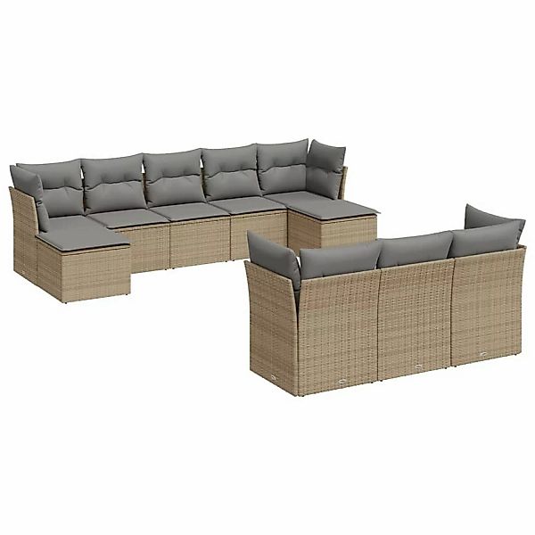 vidaXL 10-tlg Garten-Sofagarnitur mit Kissen Beige Poly Rattan Modell 25 günstig online kaufen