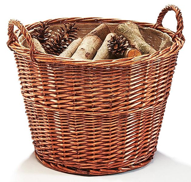 Kobolo Kaminholzkorb Holzkorb aus Weide rund mit Jutestoff günstig online kaufen