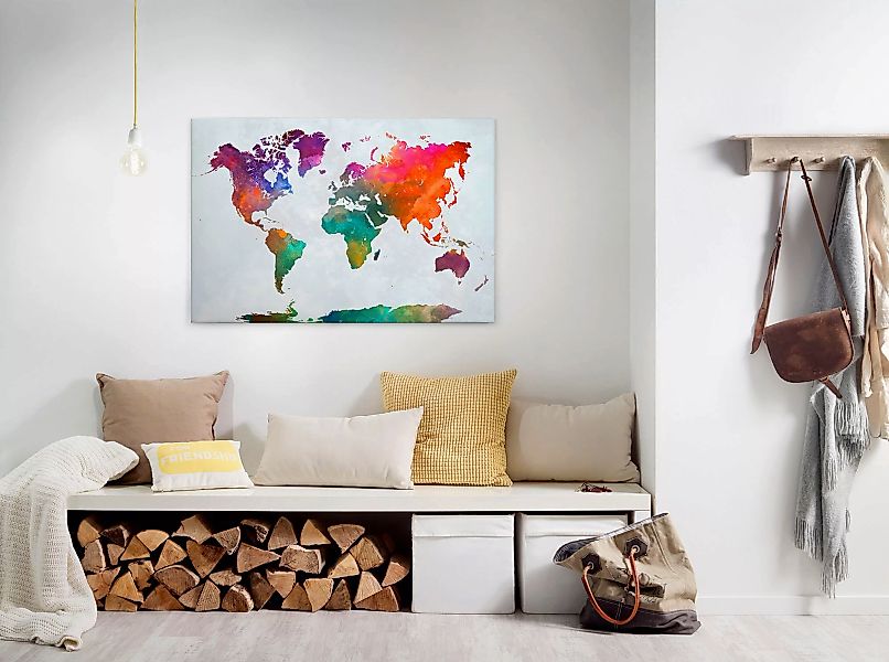 Bricoflor Wandbild Mit Weltkarte Bunt Wasserfarben Leinwand Bild Ideal Für günstig online kaufen