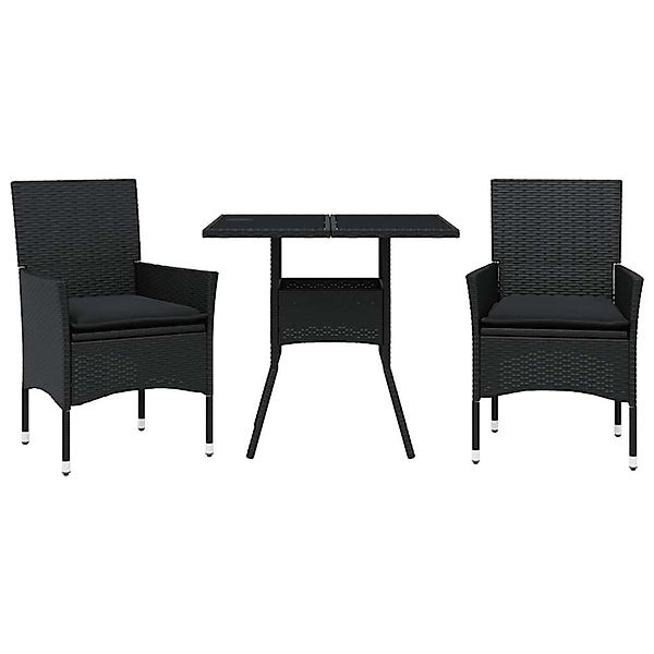vidaXL 3-Tlg Garten-Essgruppe mit Kissen Schwarz Poly Rattan Glas 3278601 günstig online kaufen