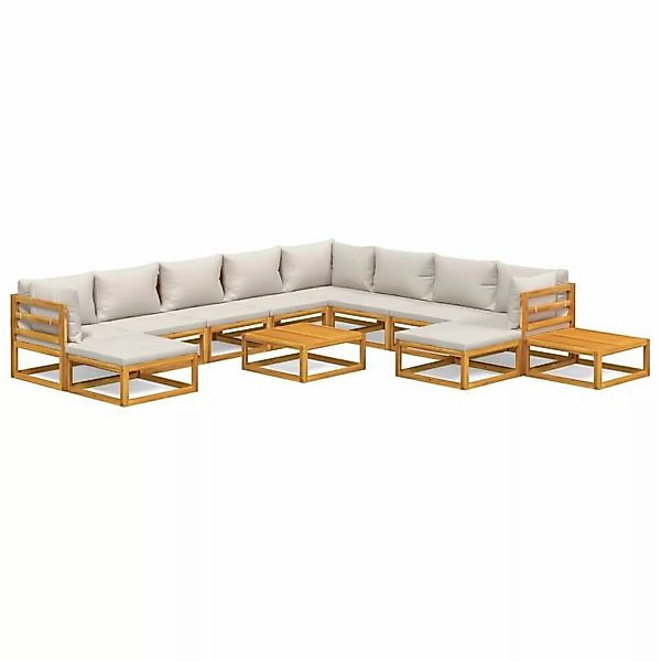Vidaxl 12-tlg. Garten-lounge-set Mit Hellgrauen Kissen Massivholz günstig online kaufen