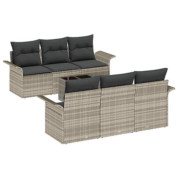vidaXL Garten-Sofa-Set 7-Tlg Hellgrau Poly Rattan 3345252 günstig online kaufen