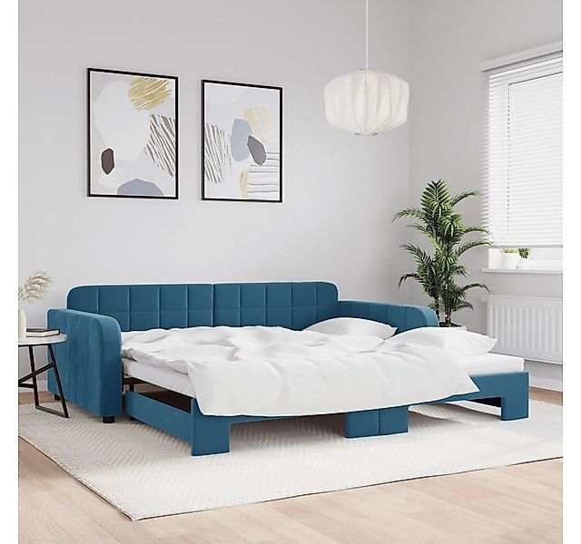 vidaXL Bett, Tagesbett Ausziehbar Blau 100x200 cm Samt günstig online kaufen