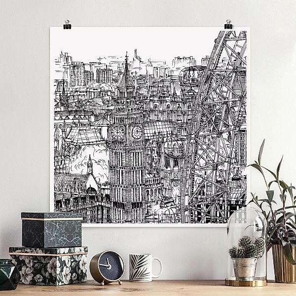 Poster Architektur & Skyline - Quadrat Stadtstudie - London Eye günstig online kaufen