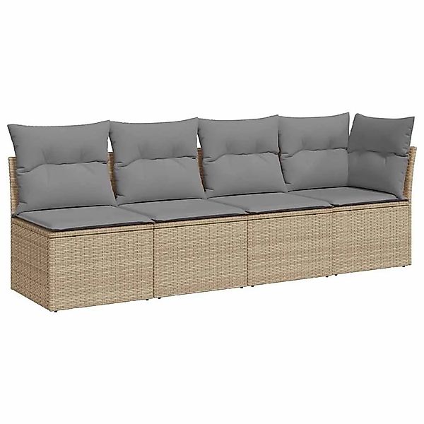 vidaXL Gartensofa mit Kissen 4-Sitzer Beige Poly Rattan 366088 günstig online kaufen