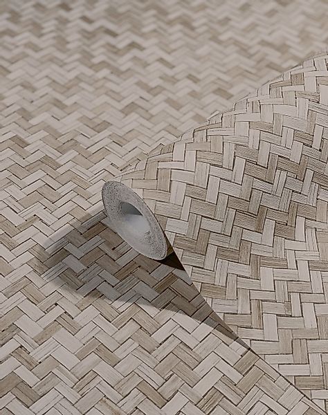Marburg Vliestapete Botanica Struktur Fischgrätenmuster Beige FSC® günstig online kaufen