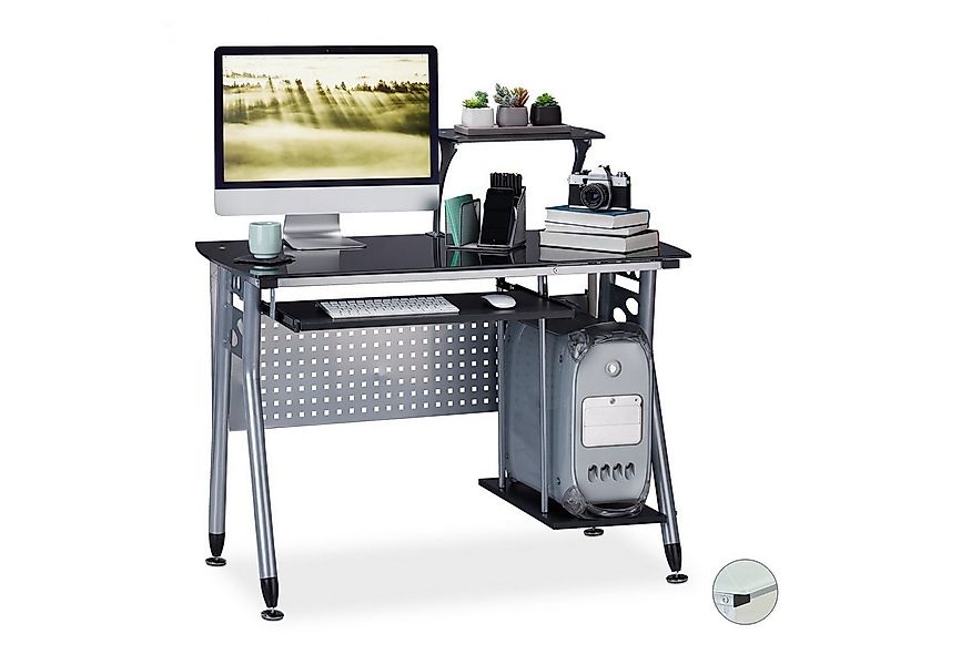 relaxdays Computertisch Moderner Computertisch mit Glasplatte, schwarz günstig online kaufen