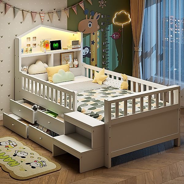 OKWISH Kinderbett Stauraumbett Holzbett (mit Sicherheitsgitter, günstig online kaufen