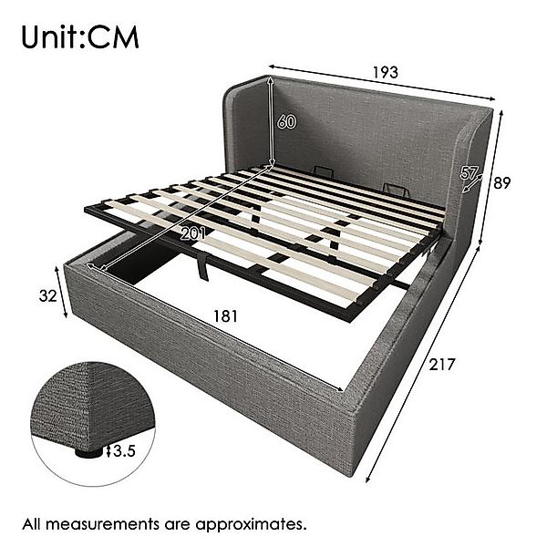 HAUSS SPOLE Polsterbett 180×200 Doppelbett mit Breite Seitenlehn, Leinen, G günstig online kaufen