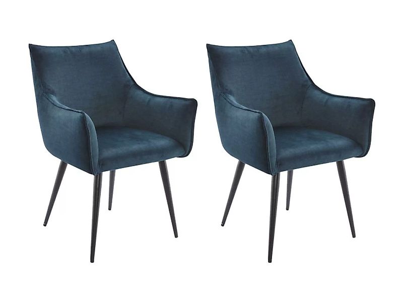 Stuhl mit Armlehnen 2er-Set - Stoff & schwarzes Metall - Blau - ODILONA günstig online kaufen