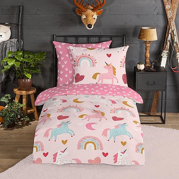 TRAUMSCHLAF Bettwäsche Einhorn, Flanell, 2 teilig, günstig online kaufen