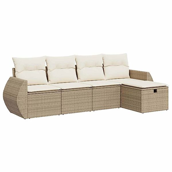 vidaXL 5-Tlg Garten-Sofagarnitur mit Kissen Beige Poly Rattan 3325564 günstig online kaufen