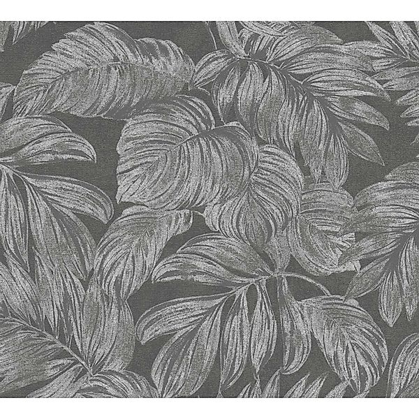 Bricoflor Tapete Grau Silber Schwarz Elegante Vliestapete mit Blättern im S günstig online kaufen