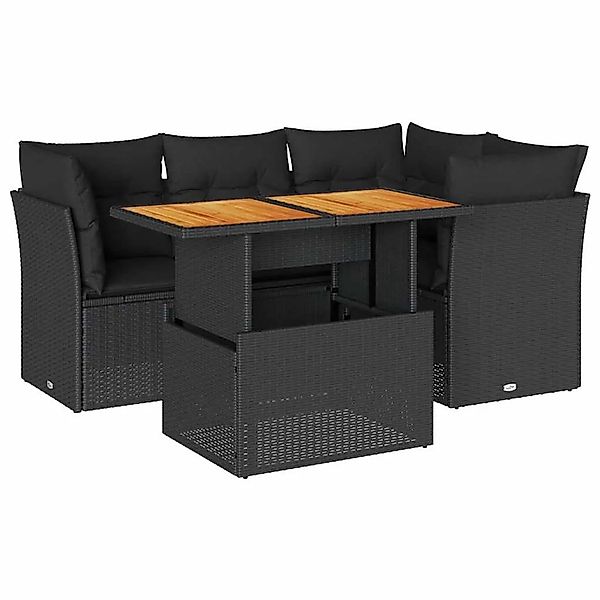 vidaXL 5-Tlg Garten-Sofagarnitur mit Kissen Schwarz Poly Rattan 3326918 günstig online kaufen