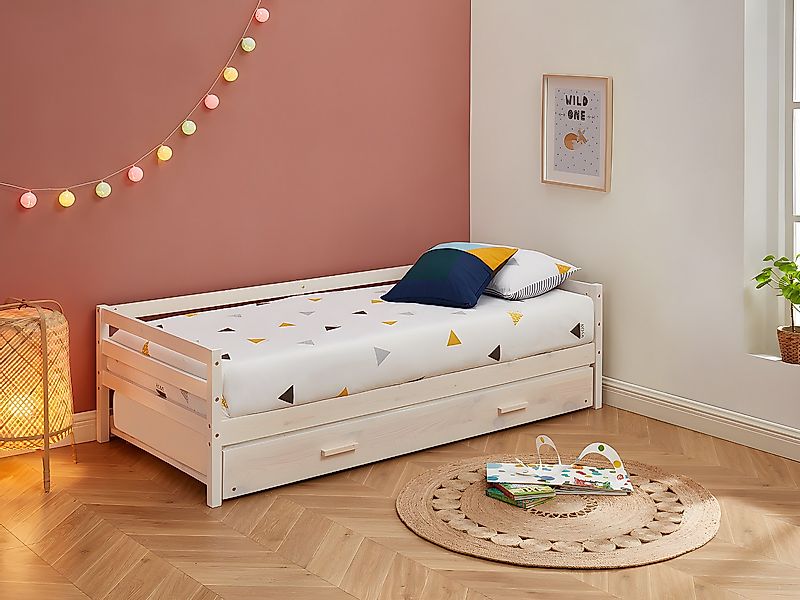 Ausziehbett mit Matratze - 2 x 90 x 190 cm - Kiefer massiv & MDF - Geweißt günstig online kaufen