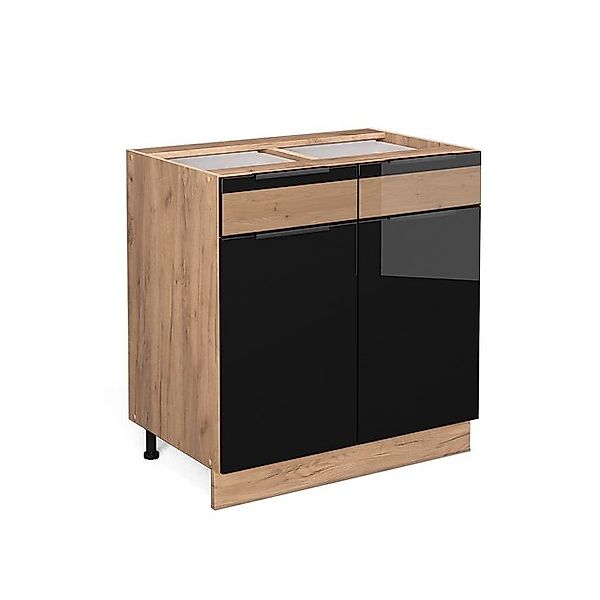 Vicco Küchenunterschrank Fame-Line Schwarz-Eiche Hochglanz/Goldkraft Eiche günstig online kaufen