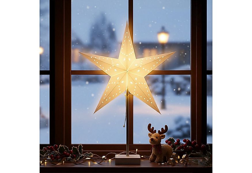 Spetebo LED-Dekofigur Papier Weihnachtsstern Leuchte auf Fuß 60 cm (Anzahl, günstig online kaufen
