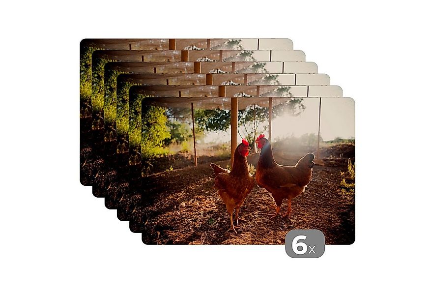 MuchoWow Platzset Zwei Hühner in einem Auslauf, (6-St), Platzsets, Tischset günstig online kaufen