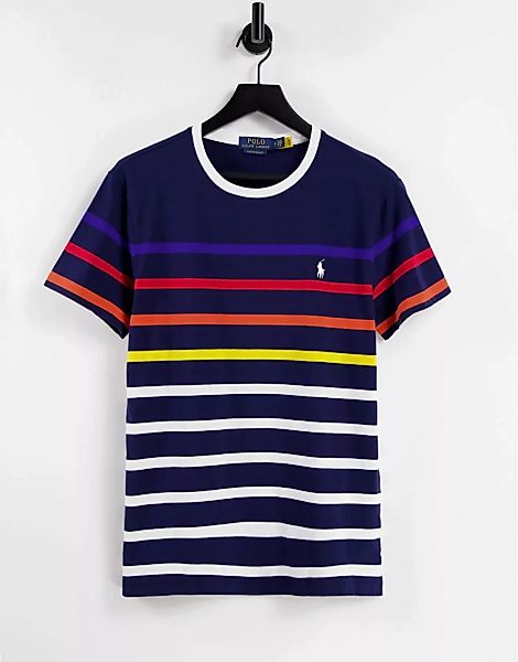 Polo Ralph Lauren – T-Shirt in Marine gestreift mit Polospielerlogo-Marineb günstig online kaufen