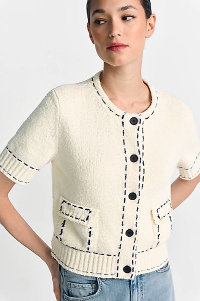 RICHROYAL Strickjacke kontrastfarbene Details, kurzarm, Rundhals günstig online kaufen