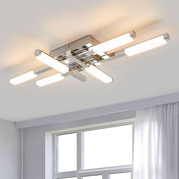 Lindby LED-Deckenlampe Patrik, 62 cm, 6-flammig, chrom, IP44 günstig online kaufen
