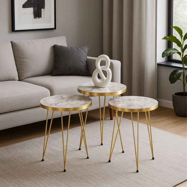 Jungengel Beistelltisch Set 3-teilig rund Marmoroptik günstig online kaufen