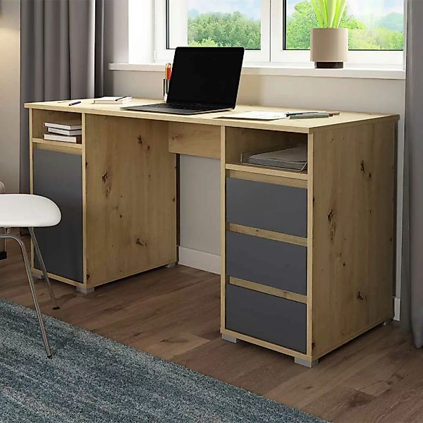 Moderner Schreibtisch in Wildeichefarben und Anthrazit 138 cm breit günstig online kaufen