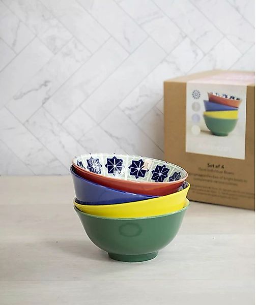 KitchenCraft Schüsseln, Schalen & Platten Bowl Colourful Pattern 15 cm Set4 günstig online kaufen
