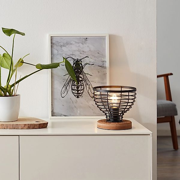 Brilliant Tischleuchte Avia Schwarz und Holz günstig online kaufen