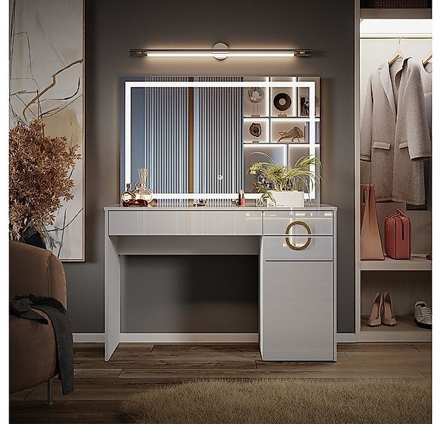 Vicco Schminktisch Adela, Weiß Hochglanz, 115 cm mit LED-Spiegel günstig online kaufen