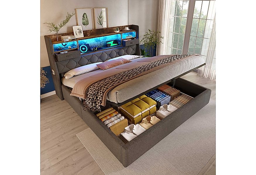 BlingBin Polsterbett Stauraumbett (1-tlg., hydraulischem Stauraum, Kopfteil günstig online kaufen