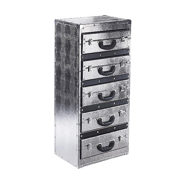 Kobolo Kommode Regal in Kofferoptik Silberfarben 5 Fächer Kunstleder und Ho günstig online kaufen