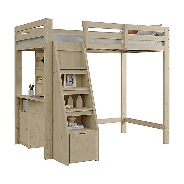 STILVORA Hochbett 90×200 Jugendbett mit Matratze,Bettgestell mit Regalen un günstig online kaufen