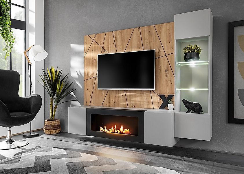 ASM-Moebel Wohnwand Wohnwand XARI PGAS-K mit Led Push - Click und Bio-Ethan günstig online kaufen