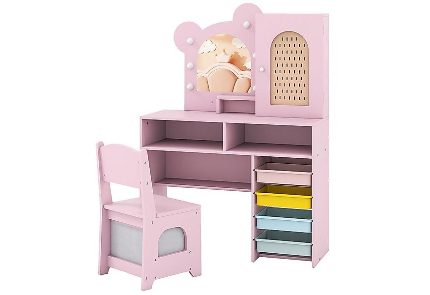 COSTWAY Schminktisch, Kinder Schminktisch mit Beleuchtung & Stuhl Set günstig online kaufen