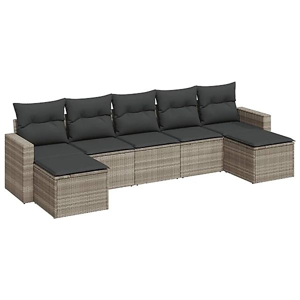 vidaXL 7-Tlg Garten-Sofagarnitur mit Kissen Hellgrau Poly Rattan 3251679 günstig online kaufen