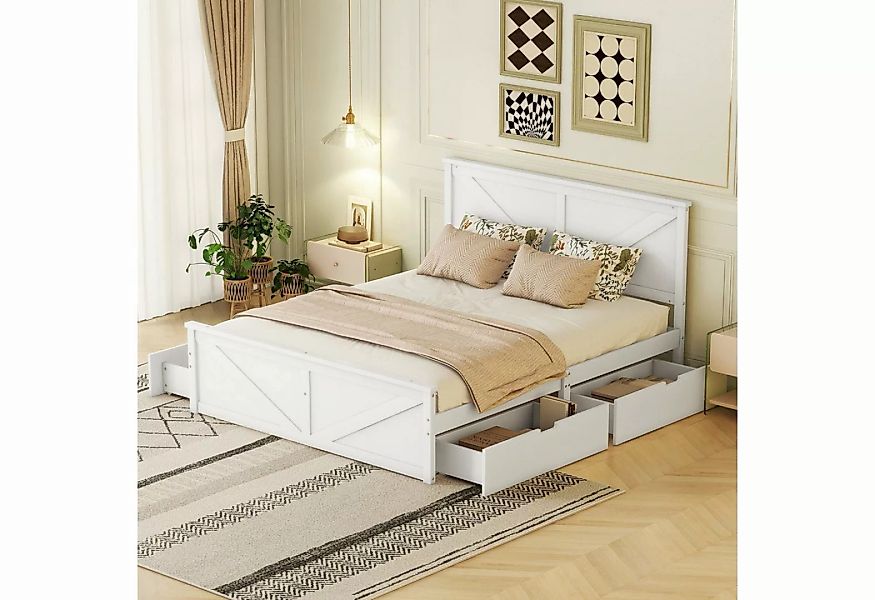 Odikalo Holzbett Doppelbett Pritsch Bett 4 Schubladen Kopfteil 160x200cm We günstig online kaufen