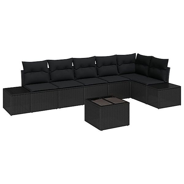 vidaXL Loungesofa 7-teiliges Garten Sofaset mit Kissen Beige Poly Rattan, 7 günstig online kaufen