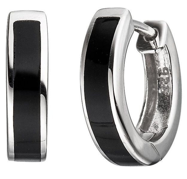 Schmuck Krone Paar Creolen Creolen 14,6mm mit schwarzer Einlage, 925 Silber günstig online kaufen