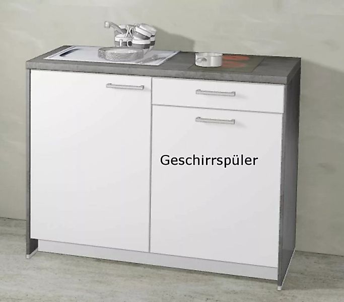 Miniküche MANKAMINI 26 (Höhe XXL) Alpinweiß, 113 cm mit Kochfeld + Geschirr günstig online kaufen
