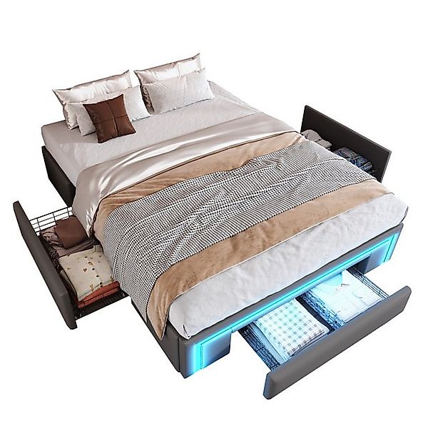 OKWISH Polsterbett Kinderbett Stauraumbett (140x200 mit LED & Schubladen oh günstig online kaufen