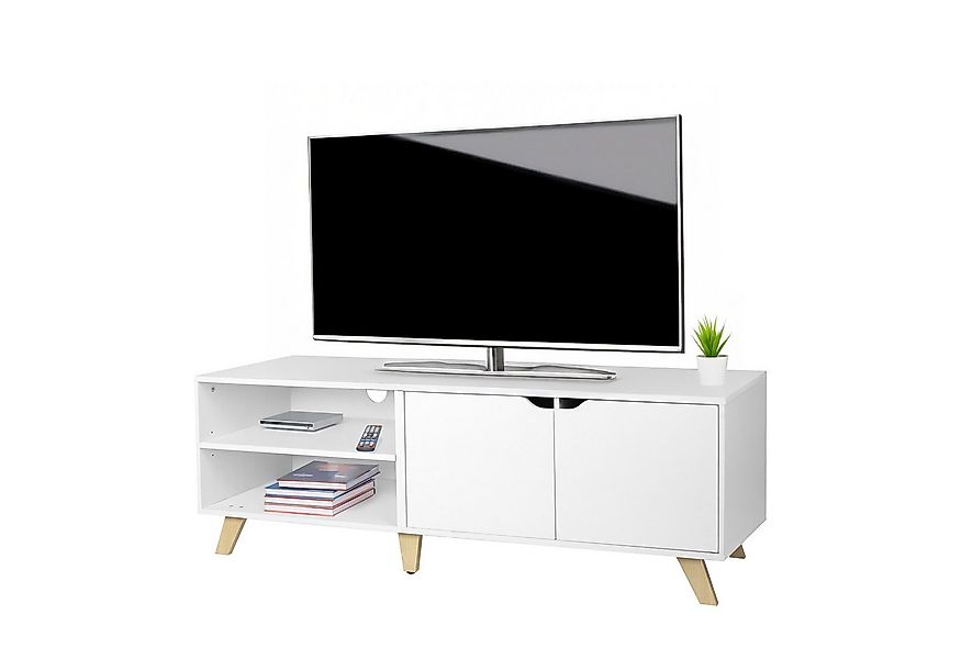 relaxdays TV-Bank TV Lowboard 6 Fächer, weiß günstig online kaufen