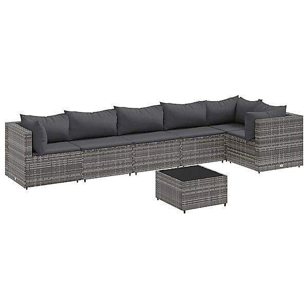 vidaXL 7-Tlg Garten-Lounge-Set mit Kissen Grau Poly Rattan 3308114 günstig online kaufen
