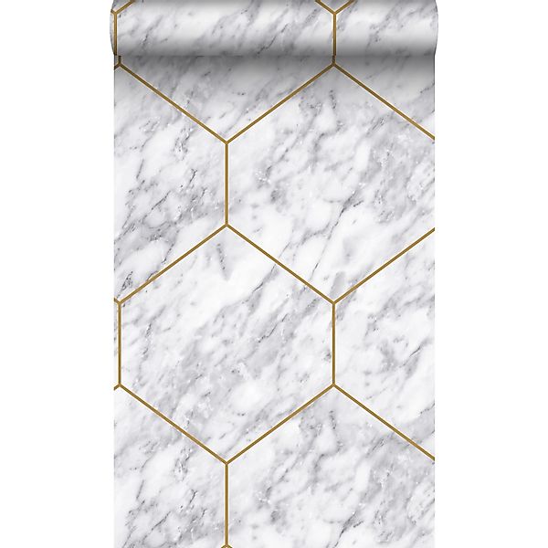 Origin Wallcoverings Tapete Wabenmuster mit Marmoreffekt Weiß Grau und Gold günstig online kaufen