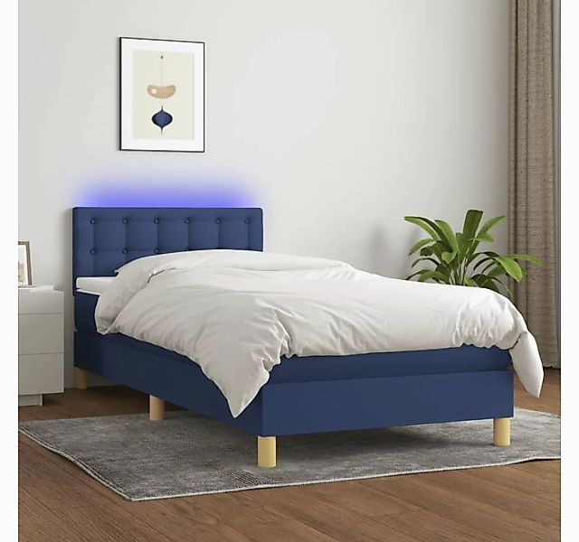 vidaXL Boxspringbett Boxspringbett mit Matratze LED Blau 90x200 cm Stoff Be günstig online kaufen